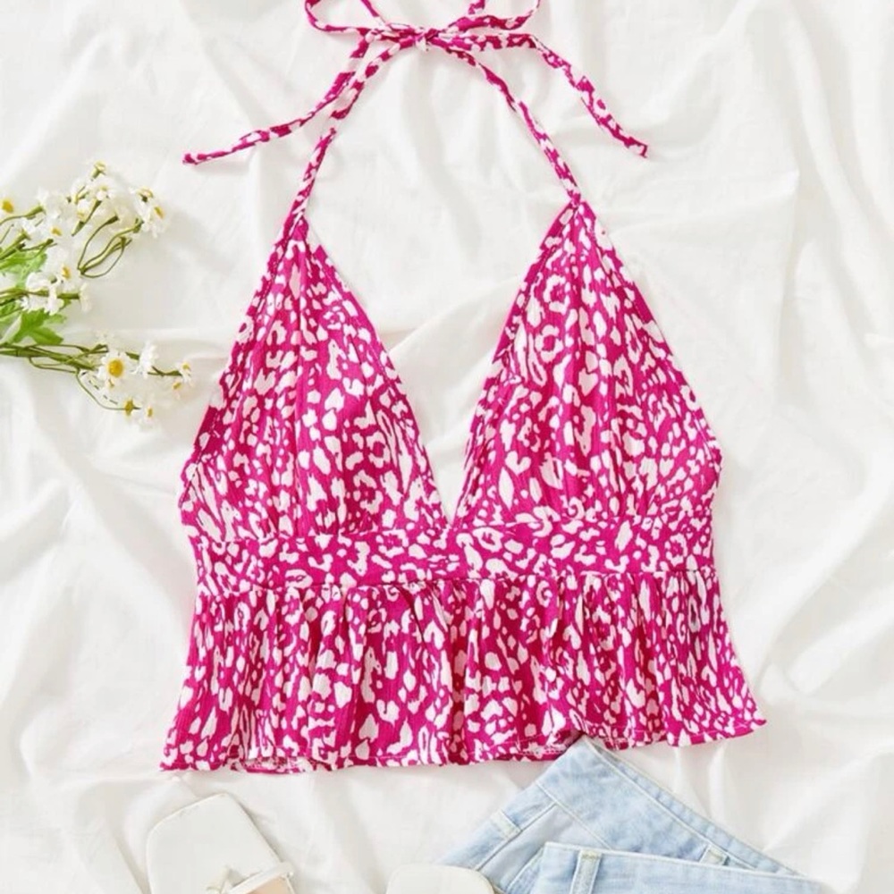 NWT Shein XS Pink Leopard Print Halter Top